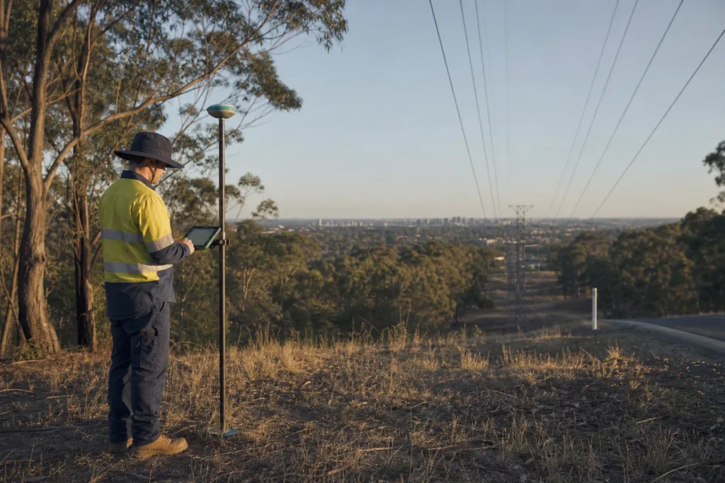 Australian infrastructure survey team using RTK mapping in the field