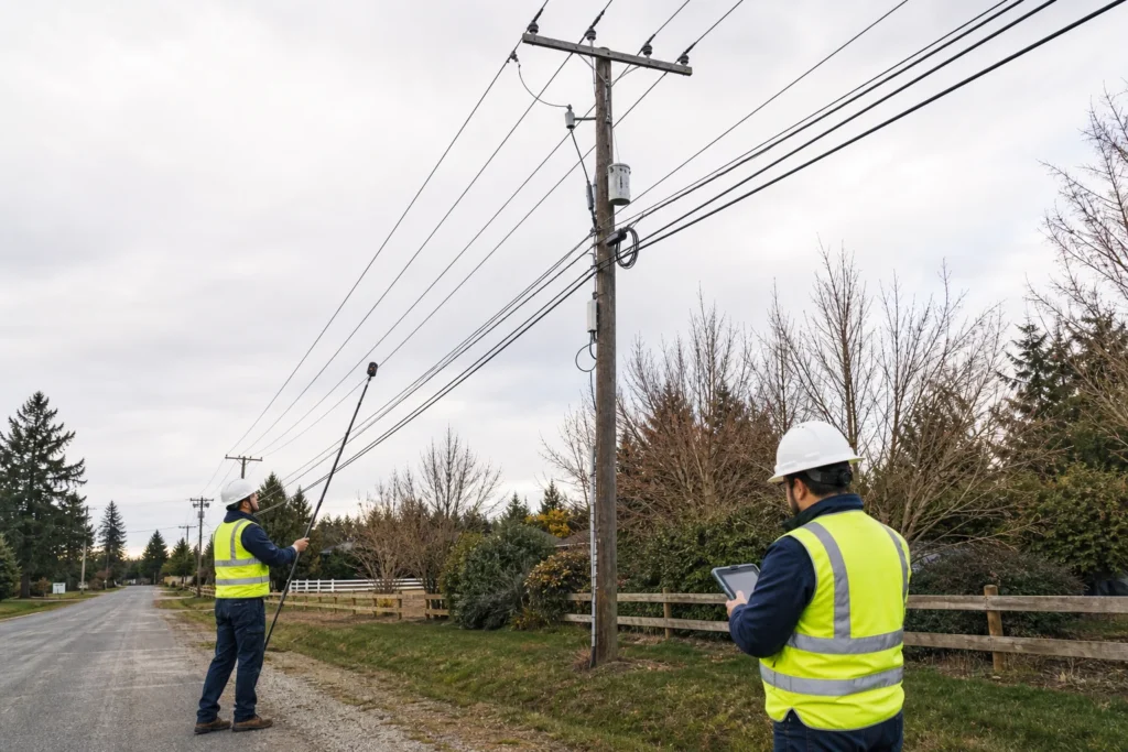 Utility pole survey supporting attachment analysis and make-ready engineering review